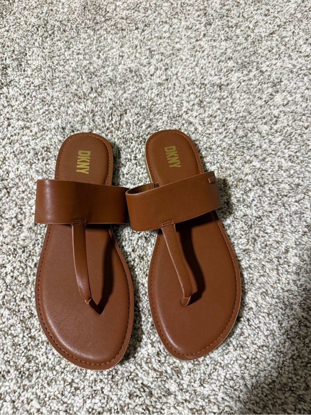 DKNY Tan Leather Slide Thong Sandals